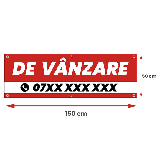 Banner De Vanzare, 150x50cm, capse, personalizat