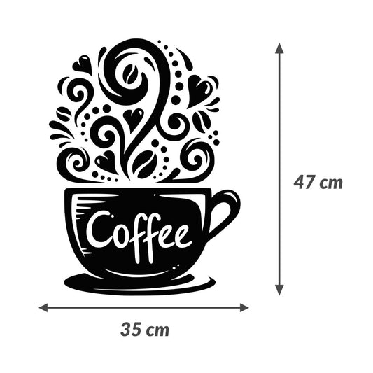 Sticker Autocolant Decorativ Perete Cafea, 47x35 cm, Negru, Oracal
