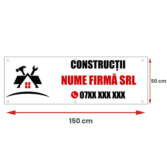 Banner Personalizat Firma Constructii, cu capse pe laturi - 50x150 cm