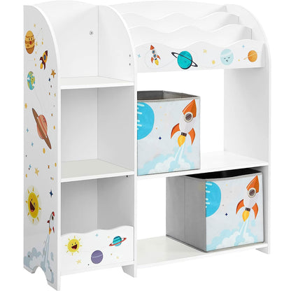 Organizator de jucarii si carti pentru copii, multifunctional cu 2 cutii de depozitare, 93x30x100cm, alb