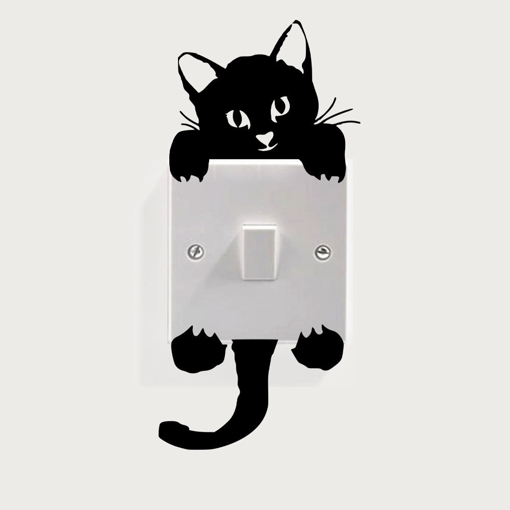 Sticker autocolant pentru intrerupator cu Pisicuta, 14x6 cm, Negru, Oracal