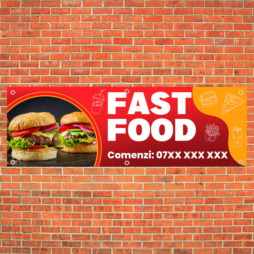 Banner Fast Food, 150x50cm, capse, personalizat