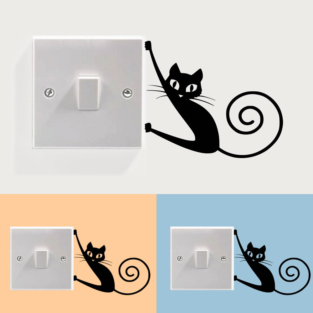 Sticker autocolant pentru intrerupator cu Pisicuta, 13x11 cm, Negru, Oracal