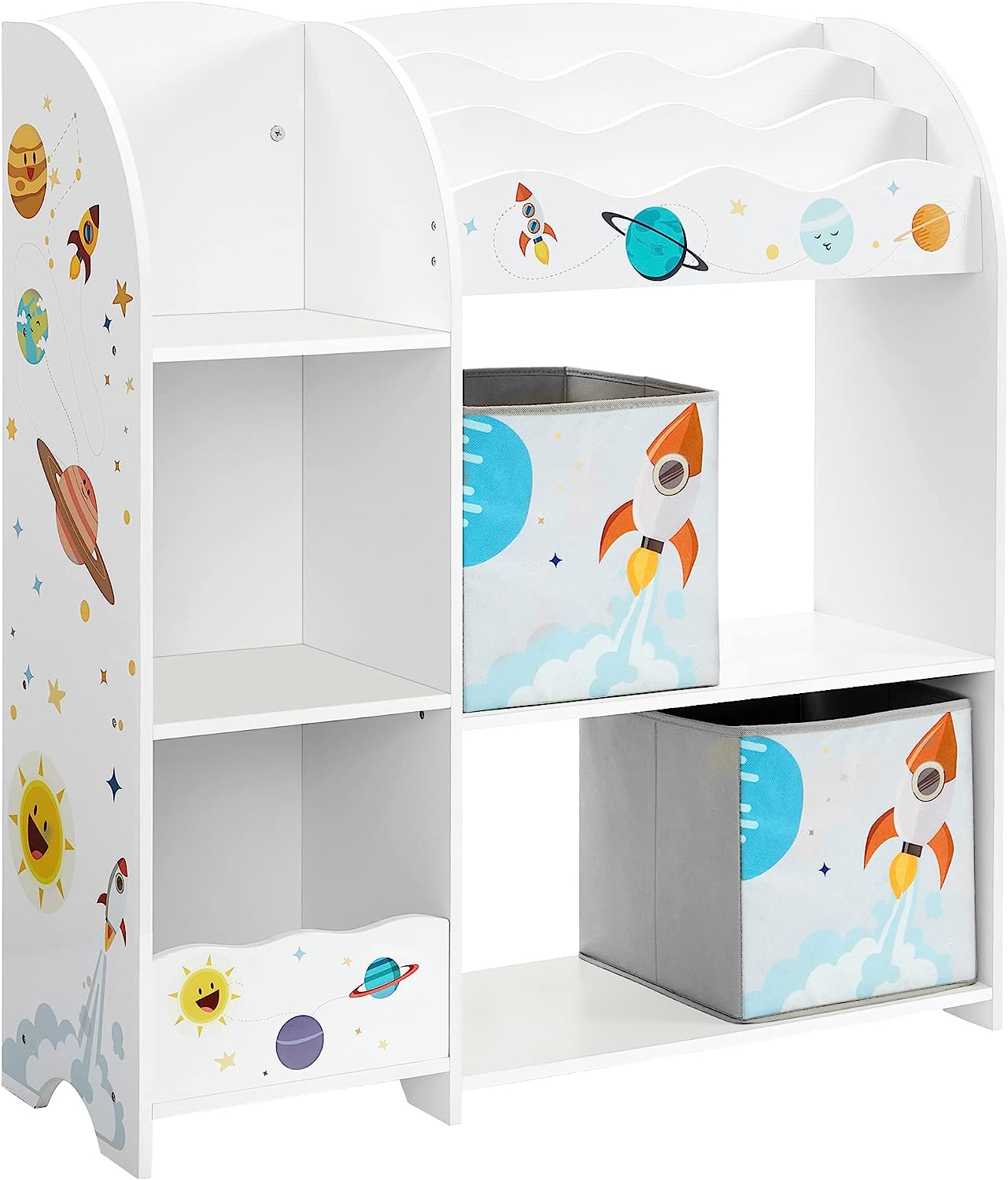 Organizator de jucarii si carti pentru copii, multifunctional cu 2 cutii de depozitare, 93x30x100cm, alb