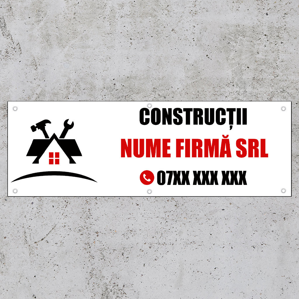 Banner Personalizat Firma Constructii, cu capse pe laturi - 100x300 cm