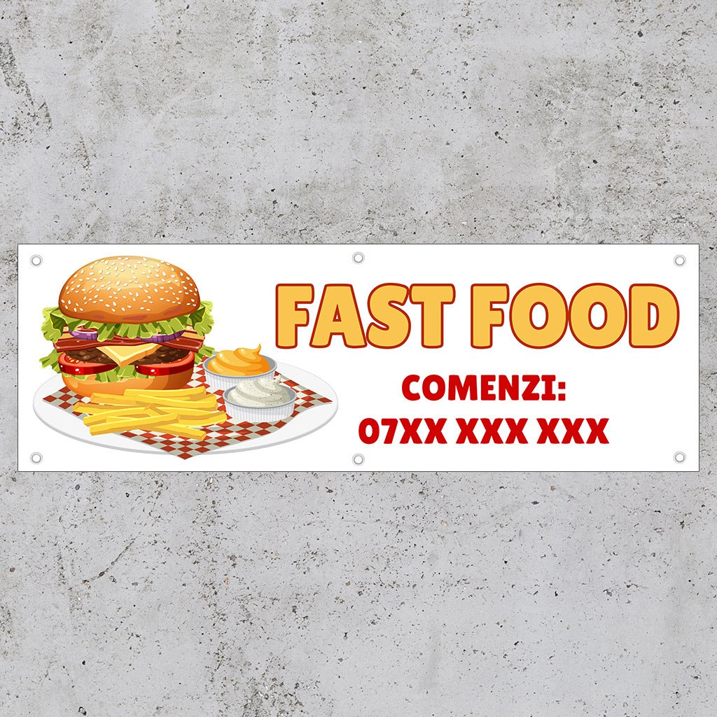 Banner Fast Food, cu capse - 100x300 cm