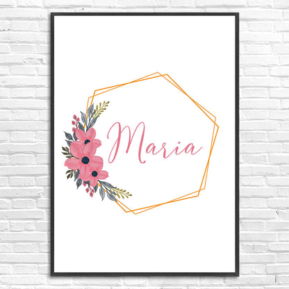 Tablou Nume Bebe, Personalizat pentru fetite, A3, 42x29,7cm