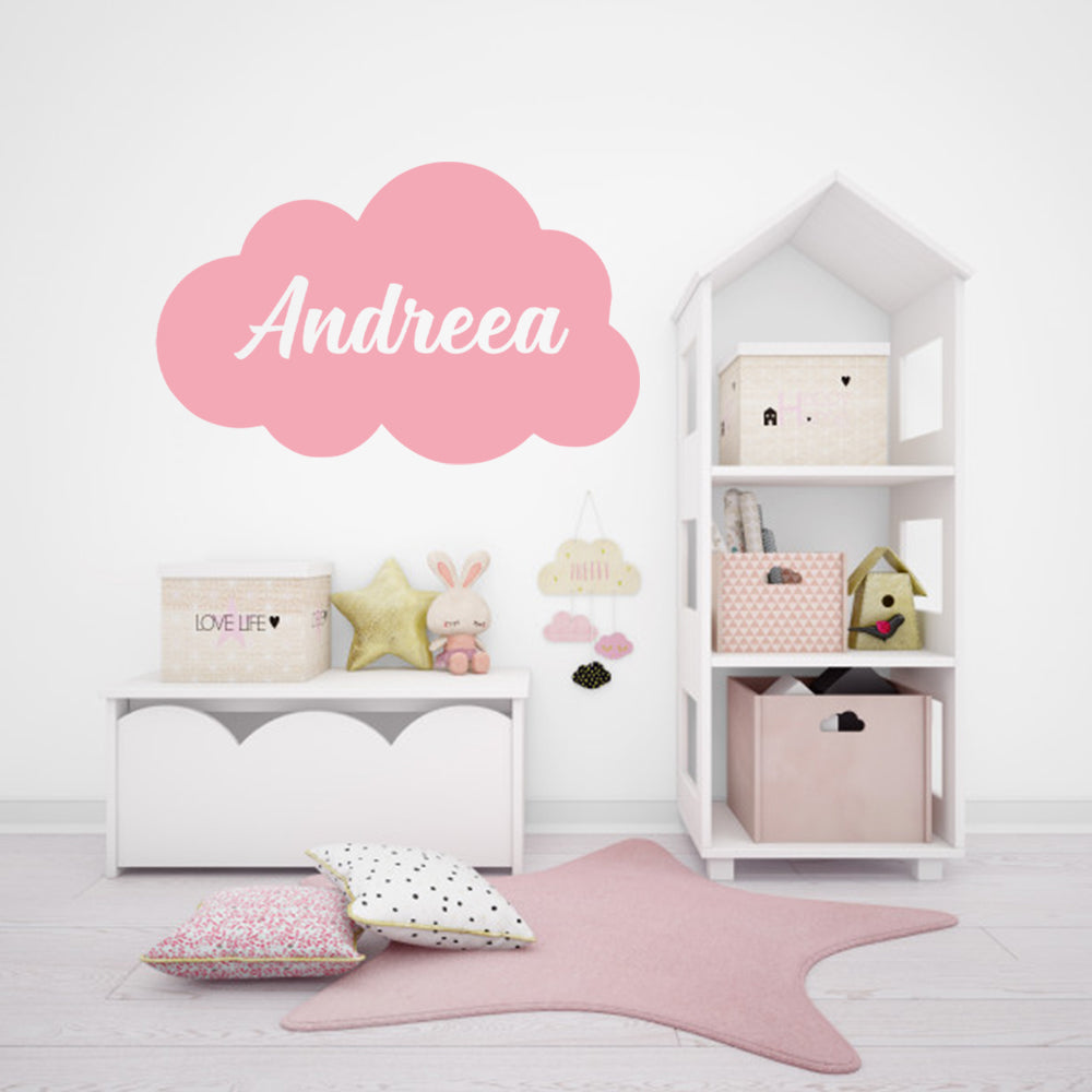 Sticker Personalizat Camera Copilului Norisor cu Nume, Roz, Oracal - L - 47x72 CM