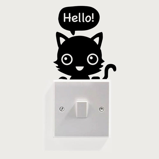 Sticker autocolant pentru intrerupator cu Pisicuta, 14x12 cm, Negru, Oraca
