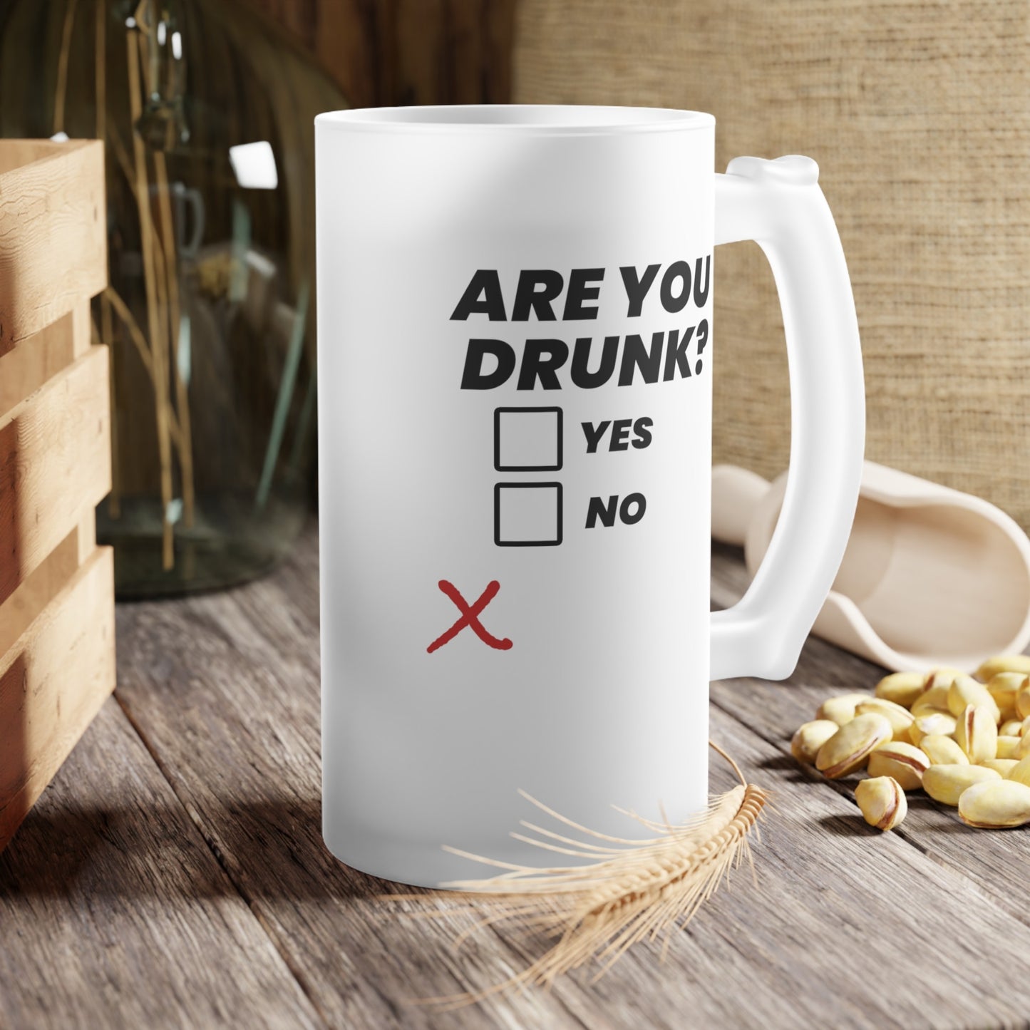 Halba de Bere cu Mesaj Are you drunk?, 500 ml, transparenta, mata