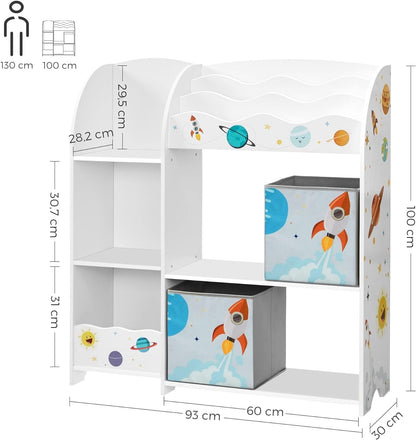 Organizator de jucarii si carti pentru copii, multifunctional cu 2 cutii de depozitare, 93x30x100cm, alb