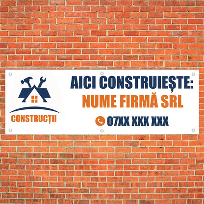 Banner Firma Constructii Aici Construieste, cu capse pe laturi - 50x150 cm