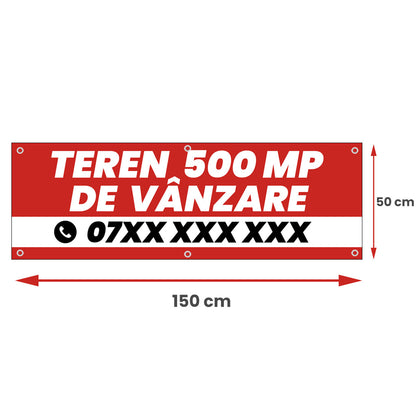 Banner Teren de Vanzare, 150x50cm, capse, personalizat