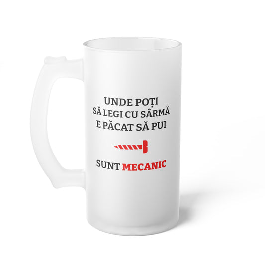 Halba de Bere cu Mesaj Mecanic Unde poti sa legi cu sarma.., 500 ml, transparenta, mata