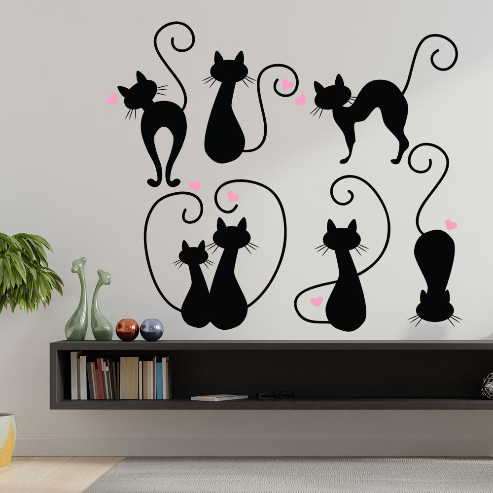 Set Stickere Autocolante Decorative Perete 6 Pisici Negre, Oracal