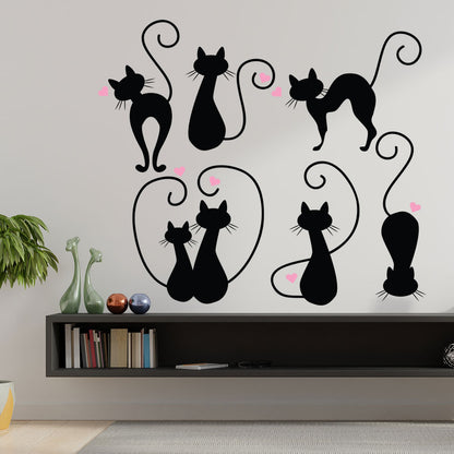 Set Stickere Autocolante Decorative Perete 6 Pisici Negre, Oracal