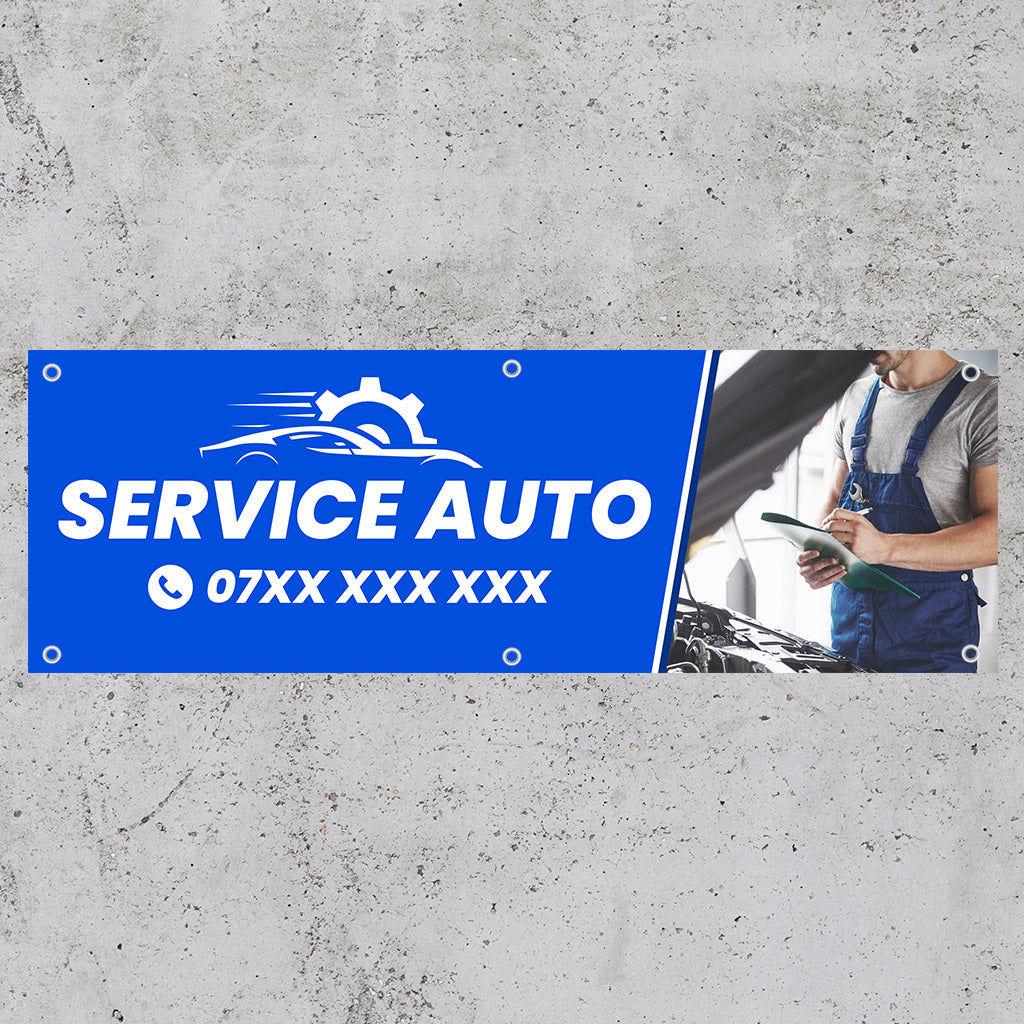 Banner Service Auto, 150x50cm, capse, personalizat