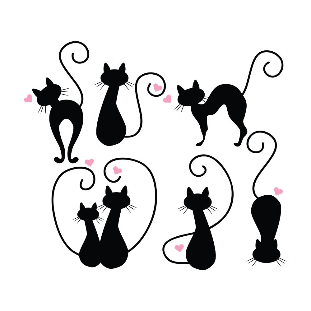 Set Stickere Autocolante Decorative Perete 6 Pisici Negre, Oracal