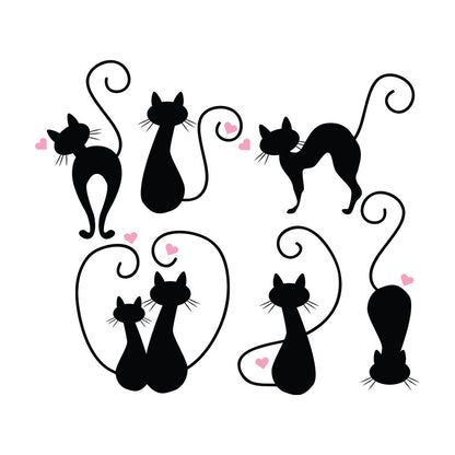 Set Stickere Autocolante Decorative Perete 6 Pisici Negre, Oracal