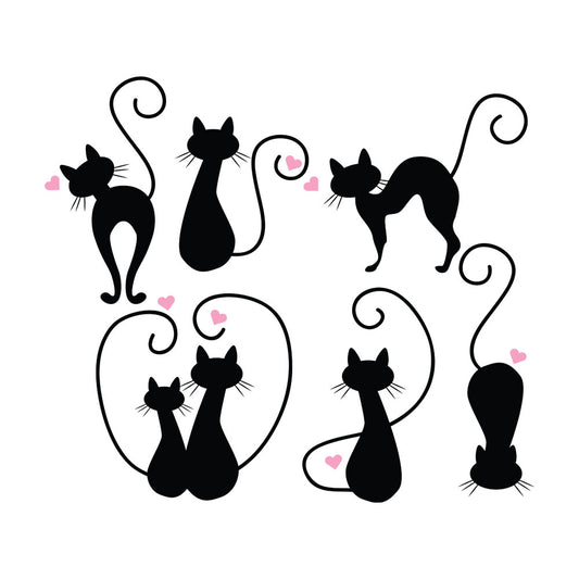 Set Stickere Autocolante Decorative Perete 6 Pisici Negre, Oracal