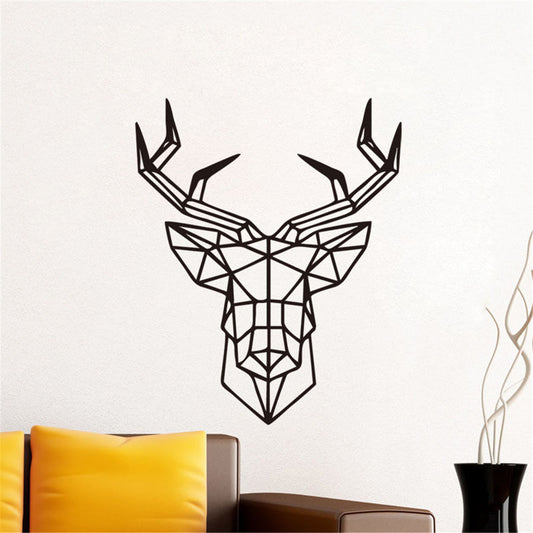 Sticker Autocolant Decorativ Perete Cap de Cerb Geometric, 45x36 cm, Negru, Oracal