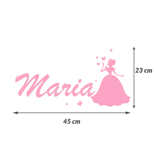 Sticker Personalizat Camera Fetite cu Nume si Printesa, Alb/Roz, Oracal - S - 45x23CM