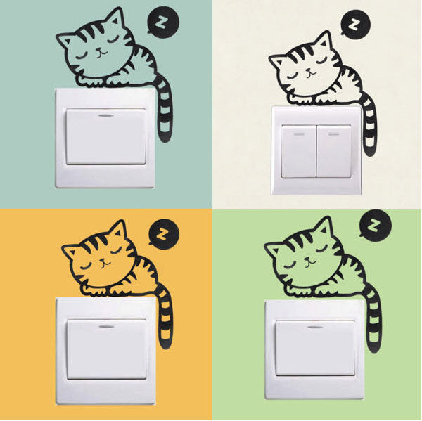 Sticker autocolant pentru intrerupator cu Pisicuta, 13x10 cm, Negru, Oracal