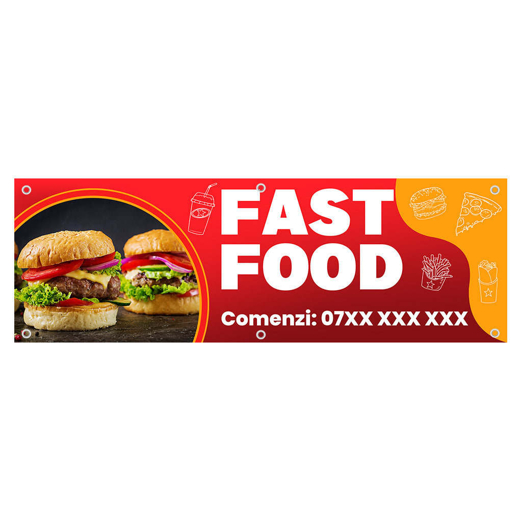 Banner Fast Food, 150x50cm, capse, personalizat