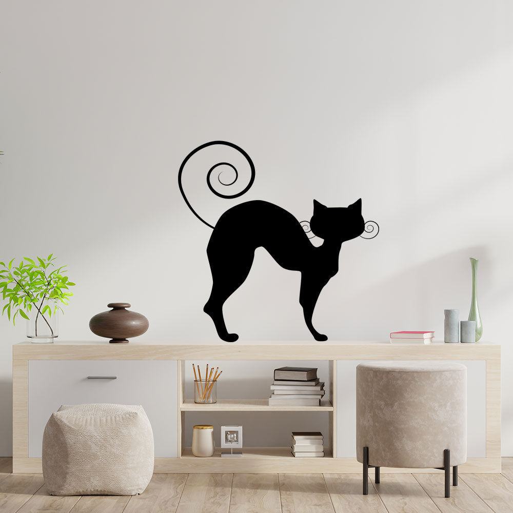Sticker Autocolant Decorativ Perete Pisica, 47x47 cm, Negru, Oracal