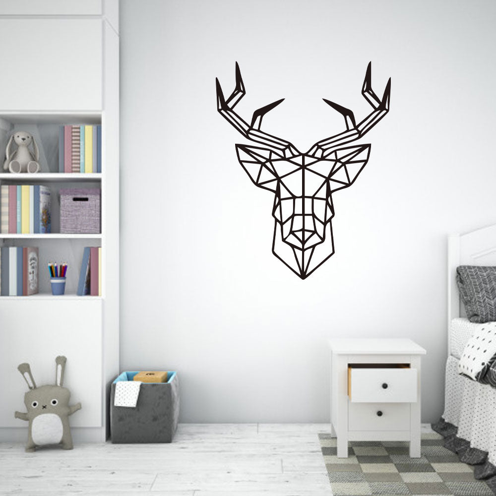 Sticker Autocolant Decorativ Perete Cap de Cerb Geometric, 45x36 cm, Negru, Oracal