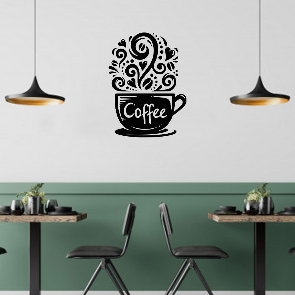 Sticker Autocolant Decorativ Perete Cafea, 47x35 cm, Negru, Oracal