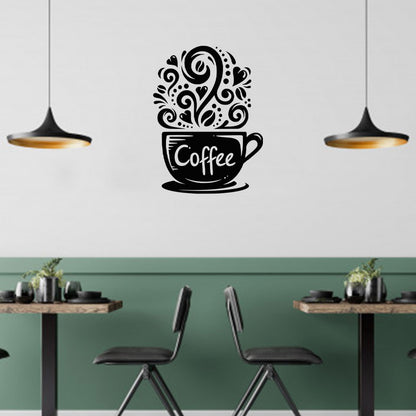 Sticker Autocolant Decorativ Perete Cafea, 47x35 cm, Negru, Oracal