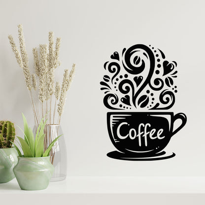 Sticker Autocolant Decorativ Perete Cafea, 47x35 cm, Negru, Oracal