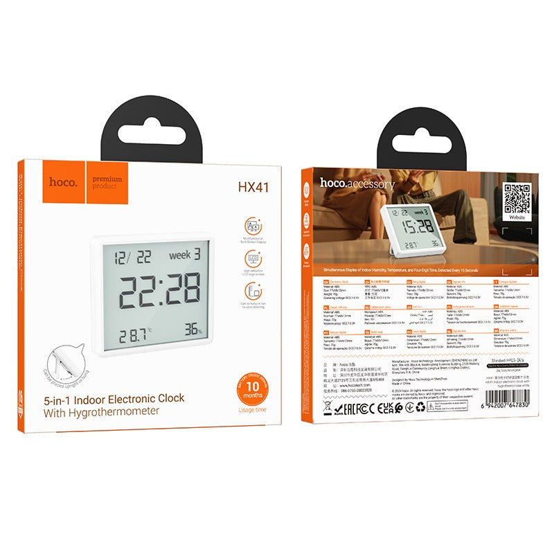 Ceas electronic si statie meteo de interior LCD Crystal, 15s refresh, alb - Hoco HX41