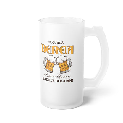 Halba de Bere cu Mesaj La multi ani Nasule!, 500 ml, transparenta, mata