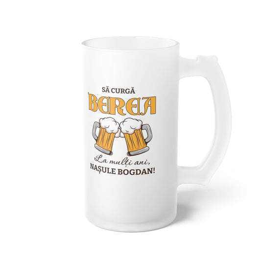 Halba de Bere cu Mesaj La multi ani Nasule!, 500 ml, transparenta, mata