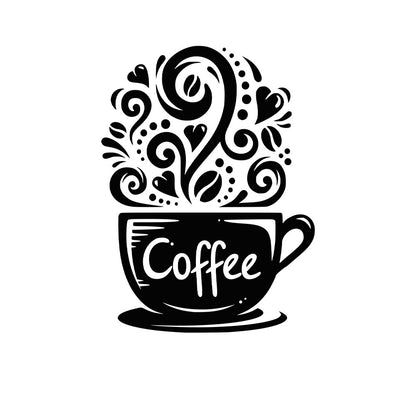 Sticker Autocolant Decorativ Perete Cafea, 47x35 cm, Negru, Oracal