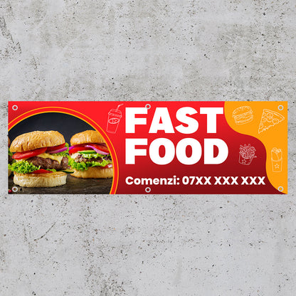 Banner Fast Food, 150x50cm, capse, personalizat