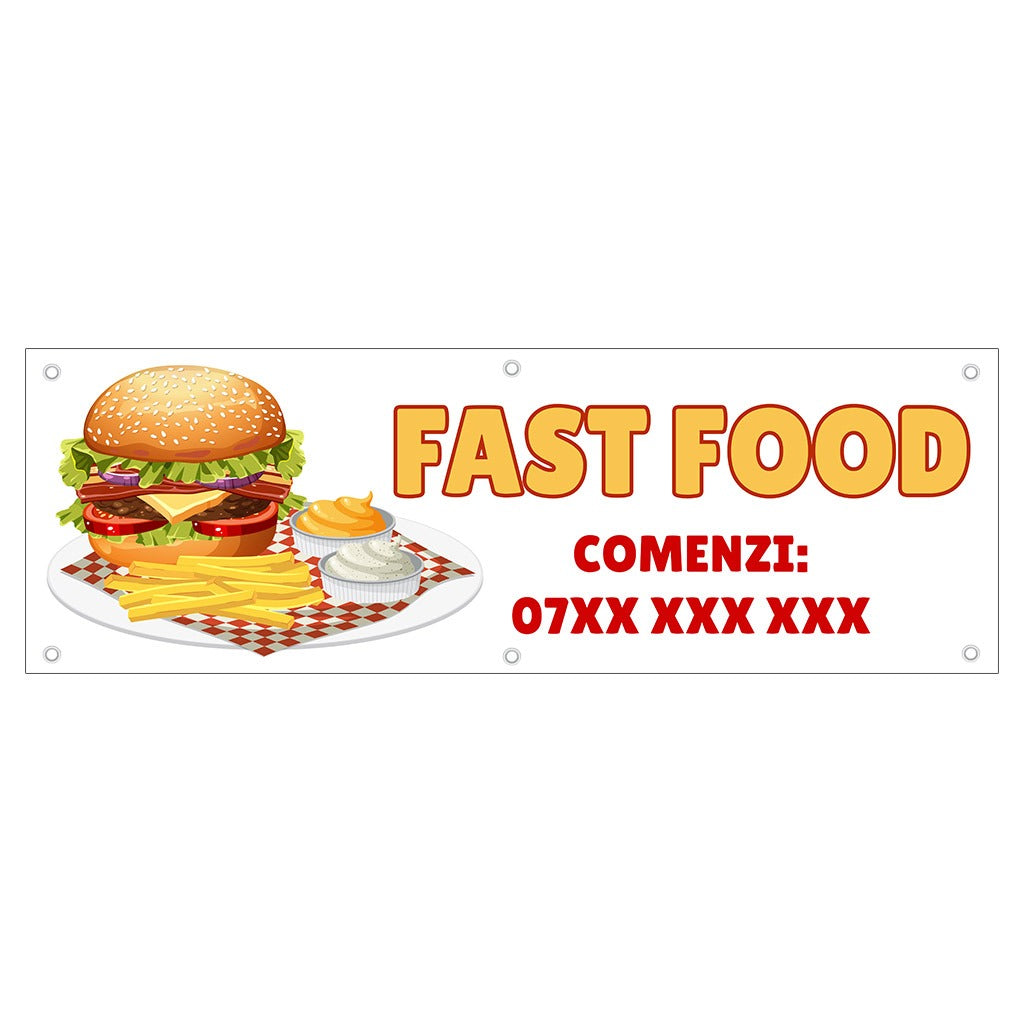 Banner Fast Food, cu capse - 100x300 cm