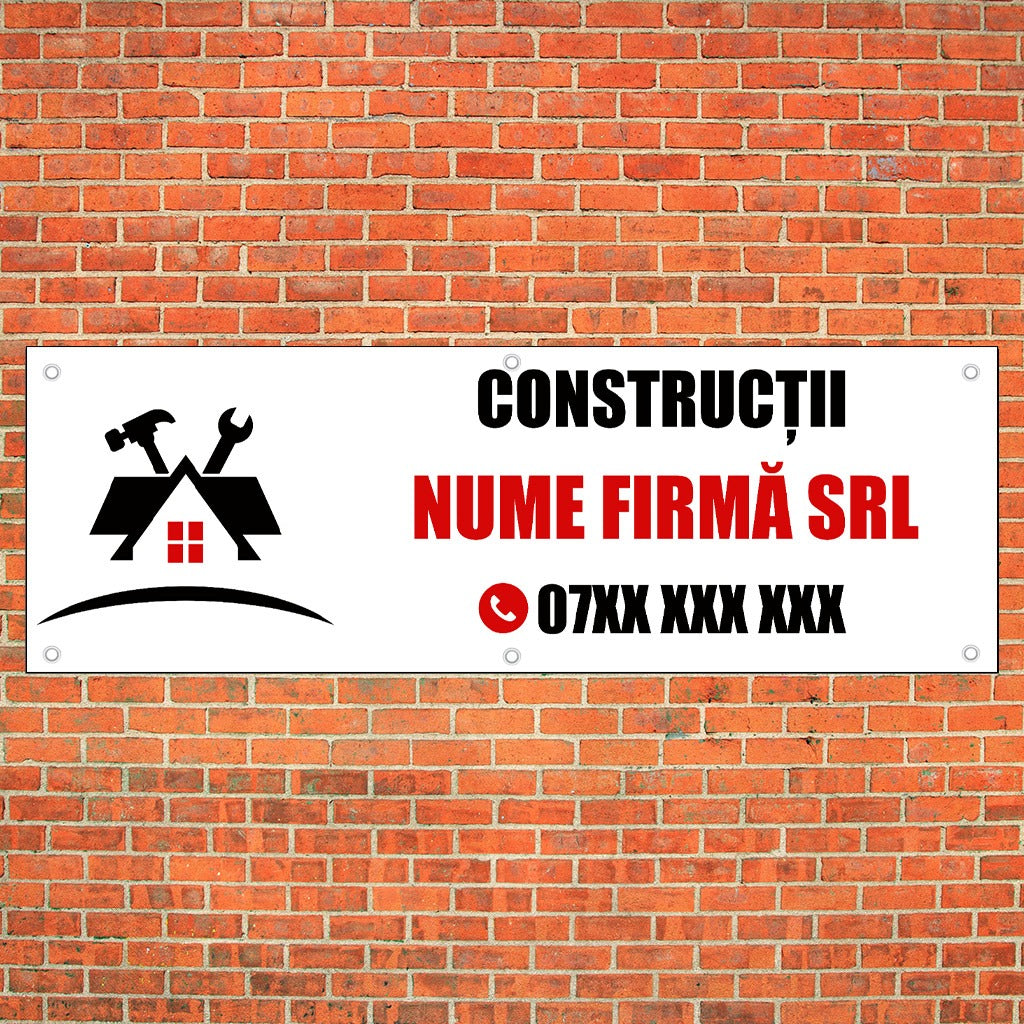 Banner Personalizat Firma Constructii, cu capse pe laturi - 100x300 cm