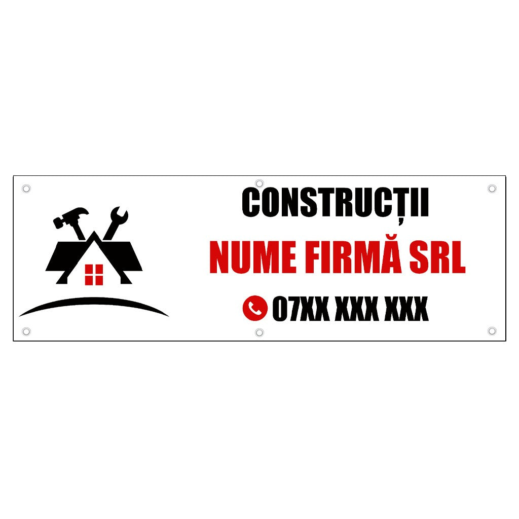 Banner Personalizat Firma Constructii, cu capse pe laturi - 100x300 cm