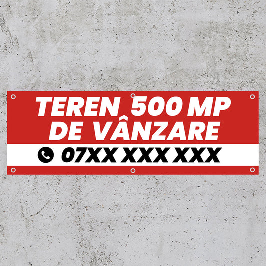 Banner Teren de Vanzare, 150x50cm, capse, personalizat