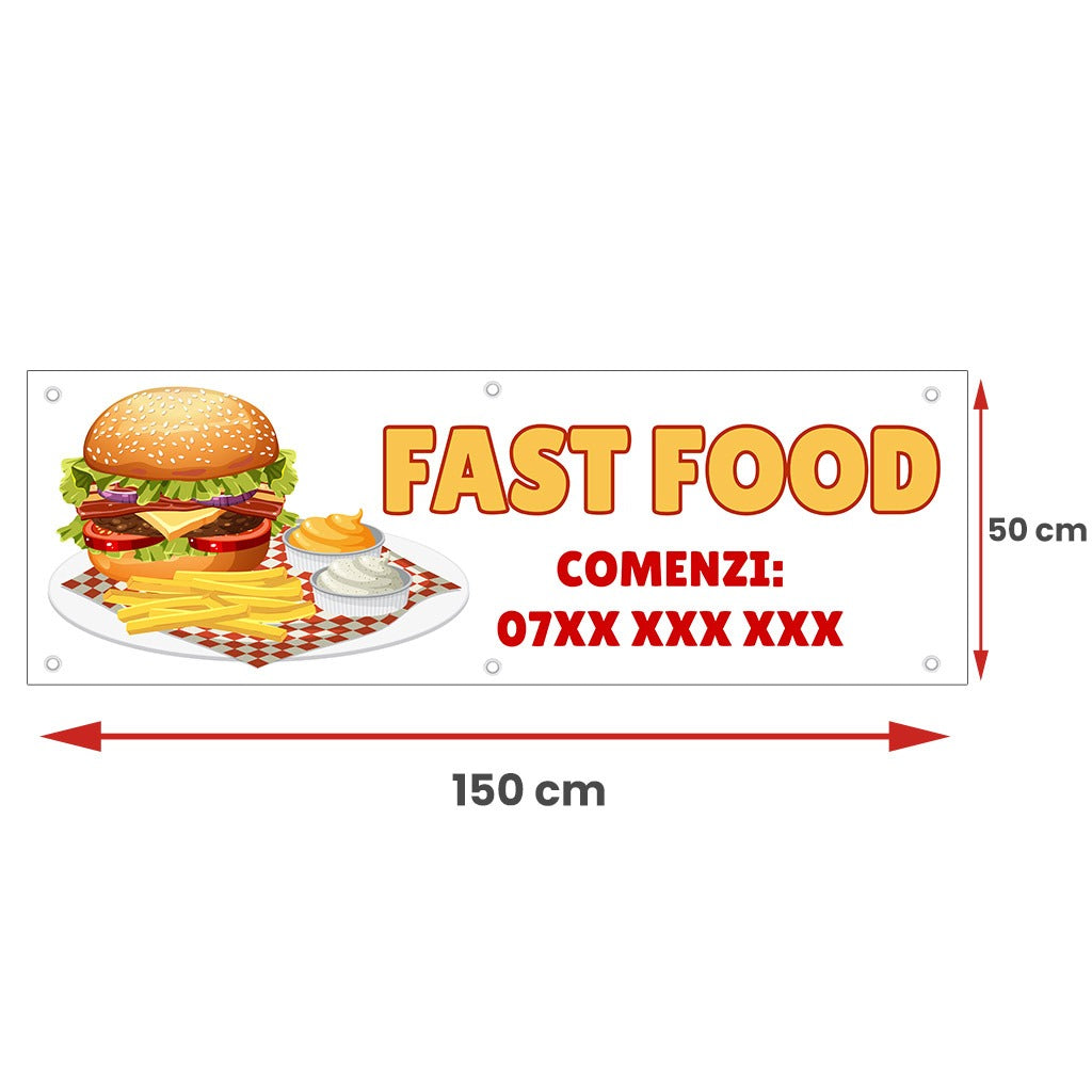 Banner Fast Food, cu capse - 50x150 cm