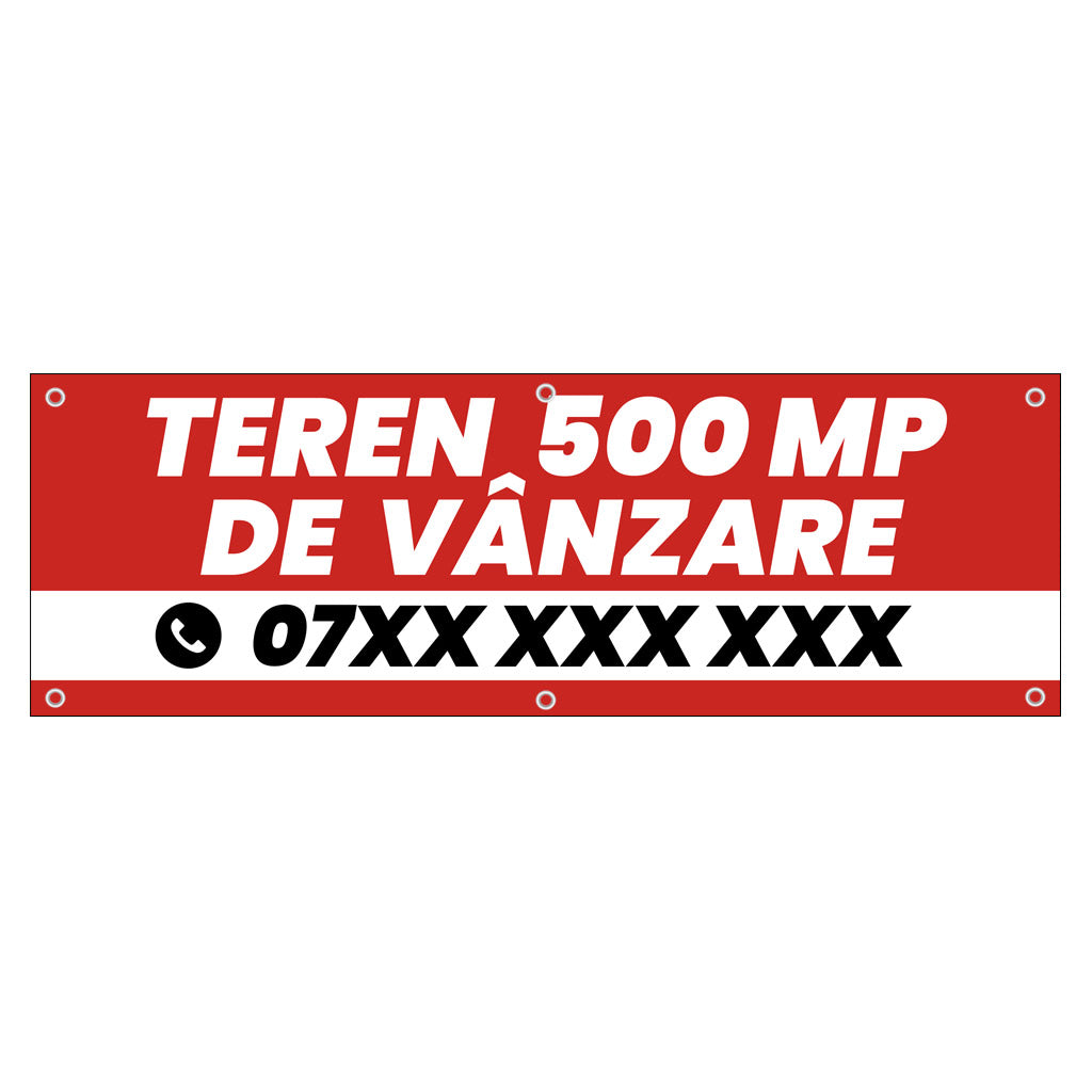 Banner Teren de Vanzare, 150x50cm, capse, personalizat