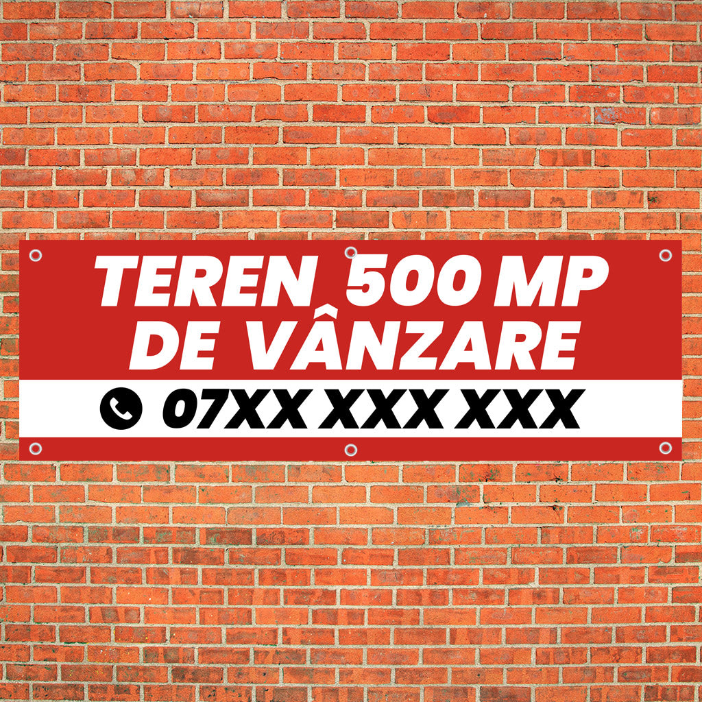 Banner Teren de Vanzare, 150x50cm, capse, personalizat