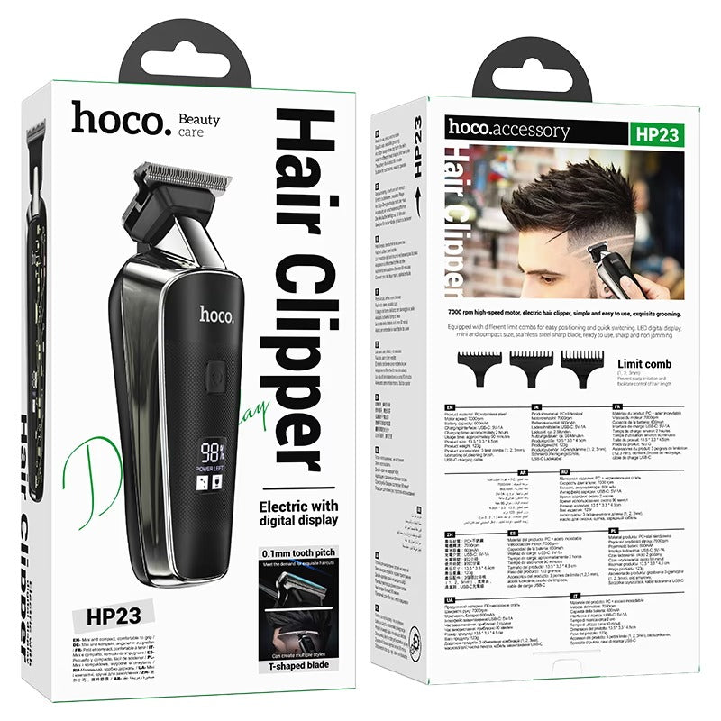 Aparat de tuns, Hoco Hair Clipper, Portabil, 600mAh, 7000RPM, Display LED, Negru - Hoco HP23