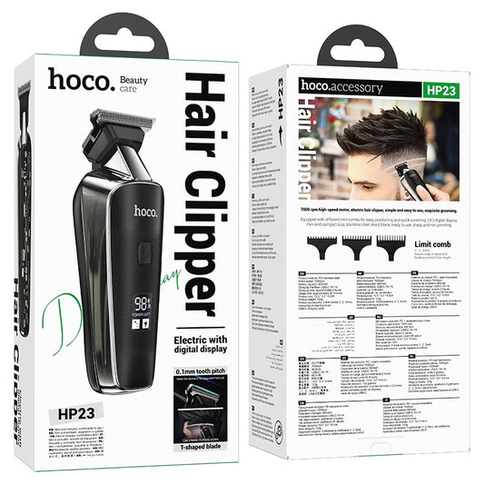 Aparat de tuns, Hoco Hair Clipper, Portabil, 600mAh, 7000RPM, Display LED, Negru - Hoco HP23