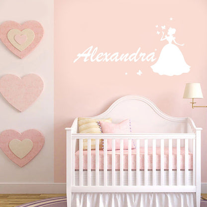 Sticker Personalizat Camera Fetite cu Nume si Printesa, Alb/Roz, Oracal - S - 45x23CM